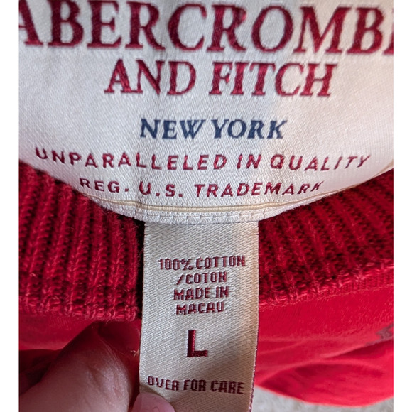 VTG Y2K Mens Red Abercrombie & Fitch Moose Logo Long Sleeve Muscle Fit Tee MED - Picture 7 of 9